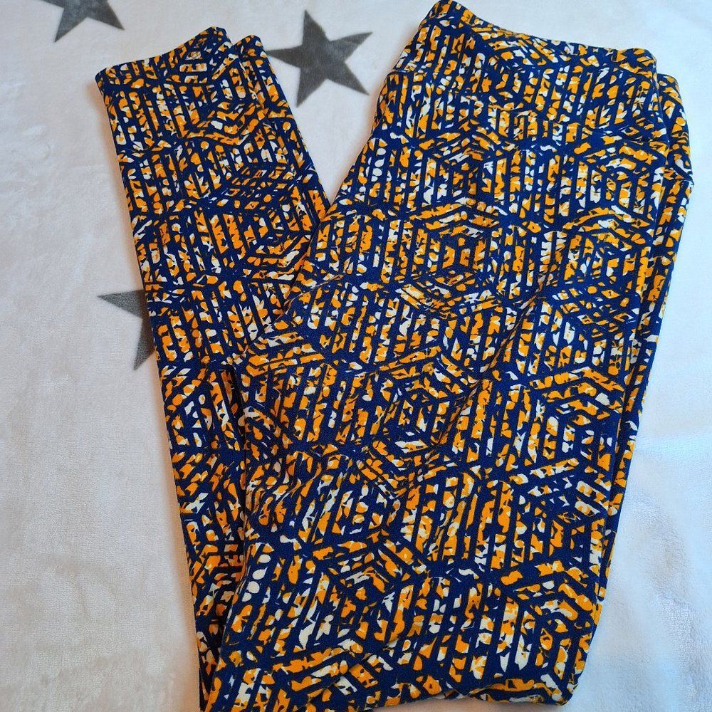 LuLaRoe Leggings Blue and Yellow Geometric‎ Print Soft Stretchy Spring